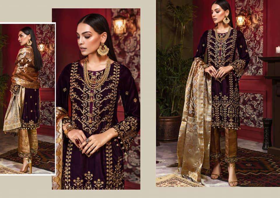 Tehzeeb by Mohagni Embroidered Velvet Unstitched 3 Piece Suit TMO19V 4 -  Luxury Winter Collection